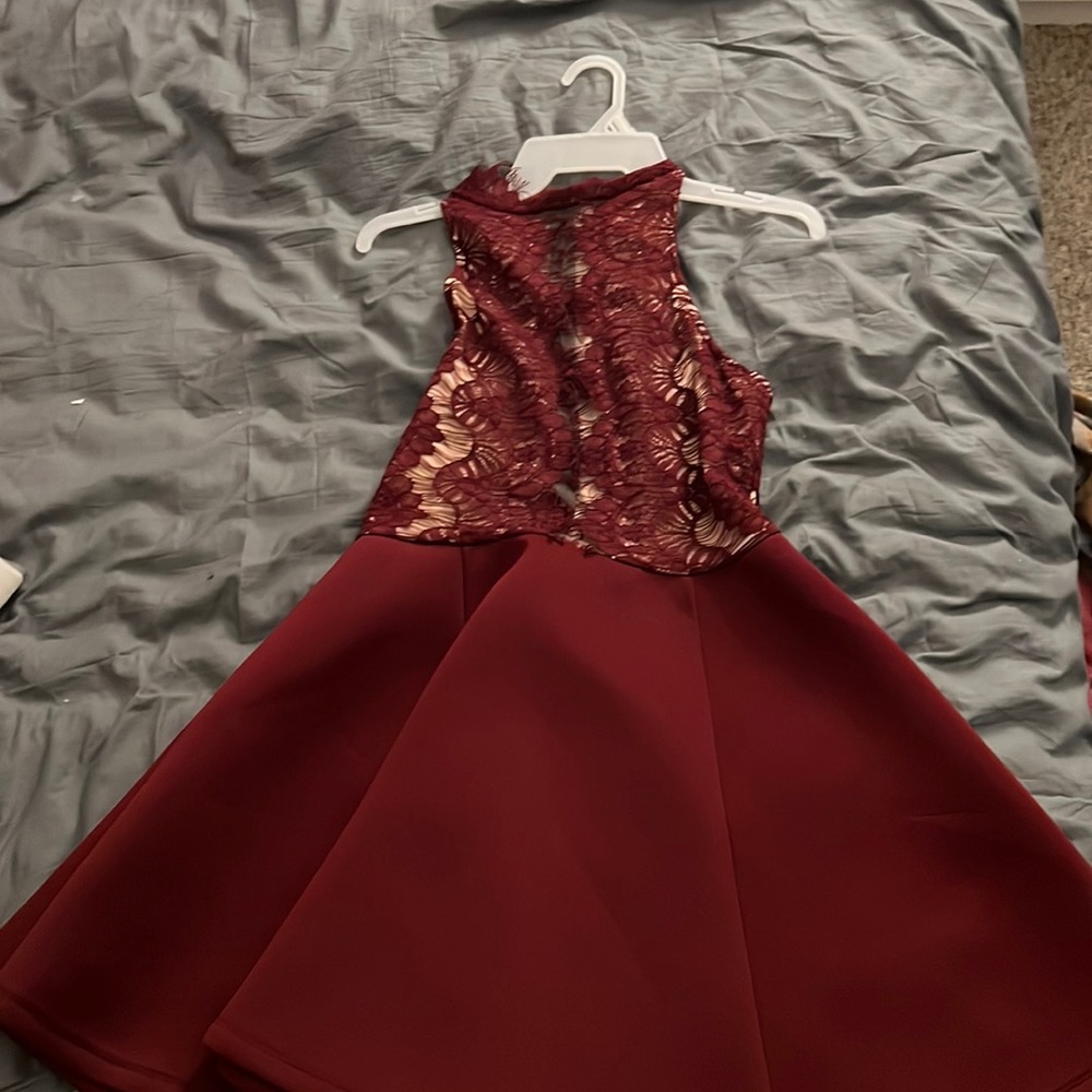 Maroon Short Dress, Sheer Middle, Skater style